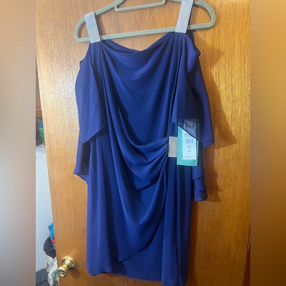 MSK COLD SHOULDER CAP SLEEVE RHINESTONE STRAP DRESS